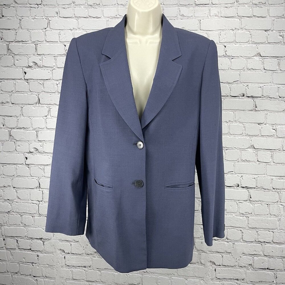 Talbots Blue 100% Worsted Wool Blazer Jacket Pockets 2 Button Lined USA Size 8